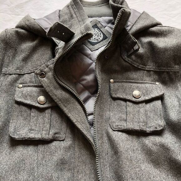 Soho Babe Jacket lined, full zip, pockets, belt, hood Gray Large - Picture 6 of 14